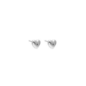 Silk & Steel Petite Puffed Heart Stud Earrings Black Diamond + Silver