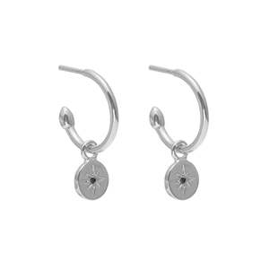 Earrings: Silk & Steel Petite North Star Hoop Earrings Black Diamond + Silver