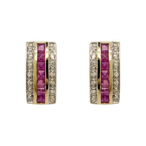 9k Yellow Gold Ruby & Diamond Bar Earrings