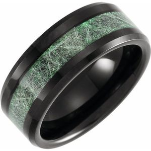 Rings: Black Tungsten Ring with Imitation Meteorite Inlay (W)