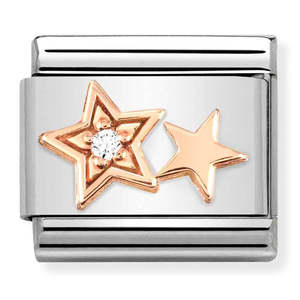 Unisex Jewellery: Nomination Double Star CZ 9K Rose Gold Composable Link