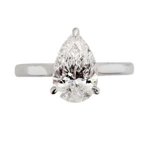 9k White Gold 3 Claw Pear Lab Grown Diamond Ring (P)