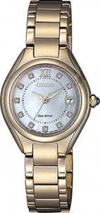 Citizen Watches: Ladies Rose Gold Citizen Watch with blue crown detail