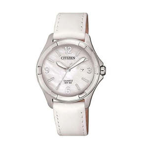 Citizen Watches: Ladies Mother of Pearl Dial Citizen Watch on White Leather Strap