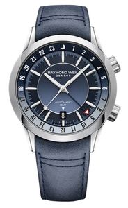 Raymond Weil: Raymond Weil Freelancer Men's GMT Blue Dial And Blue Leather Watch