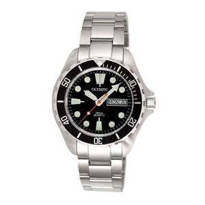 Olympic Classic Dive Watch with Steel Bracelet - Black