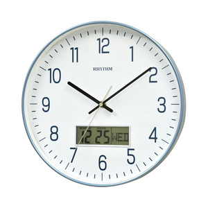Rhythm Wall Clock 30.5cm – LCD Calendar Metallic Blue