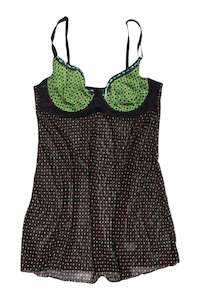#17 Popsi Lingerie green/red polka dot black cami | c. 158 | cup size 10D