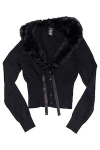 #155 Eyeshadow black fluffy collared cardigan | c. 162 | size 8