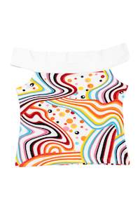 #196 Clock House swirl print off shoulder top | c. 161 | size 8