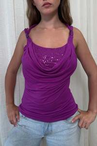 Frontpage: #05 Sequin-embellished Halter Cowl-neck Top Purple | c. 172 | Size 12