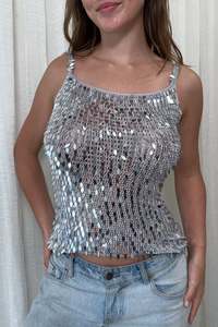 Frontpage: #15 Sequin Cami Tank Top Silver | c. 172 | Size 10