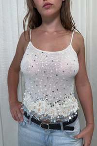 #19 Laura Cavani Sequin Mesh Camisole Top Beige | c. 172 | Size 10