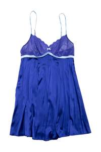 #119 Heidi Klum Intimates Satin Lace Babydoll Chemise Blue | c. 171 | Size 10