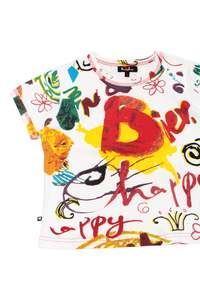 Baby Tees: #70 Mikiwo Allover Abstract Graphic T-shirt White | c. 172 | Size 14