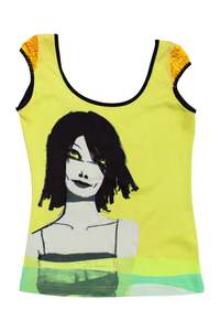 Baby Tees: #30 Custo Barcelona Cap-sleeve Graphic Top Green | c. 171 | Size 12