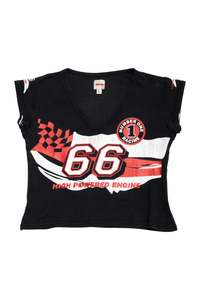 #53 Jny Cropped Racing Graphic T-shirt Black | c. 170 | Size 8