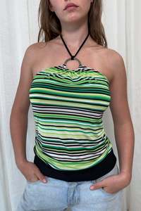 #46 Marianne Striped Halter Top Green | c. 172 | Size 8