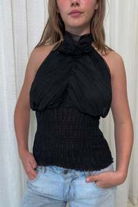 Top Picks: #56 Voice Halter Chiffon Top Black | c. 172 | Size 12