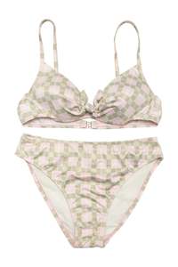 Swimwear: #184 Bikini Set Pastel Pink And Light Olive Green Plaid | c. 174 | Size 10