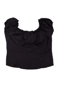#128 Jenniffer Short-sleeve Peasant Crop Top Black | c. 173 | Size 12