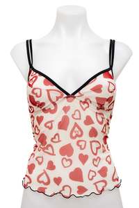 #63 Cami Top Cream With Red Heart Print | c. 174 | Size 8