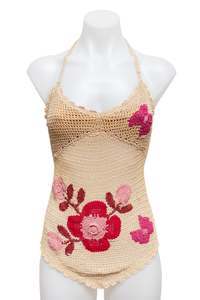 Tops: #08 Crochet Halter Top Beige | c. 181 | Size 6/8