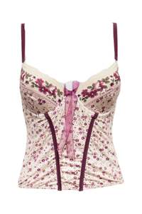 Tops: #17 Pink and Burgundy Floral Corset | c. 181 | Size 6/32B