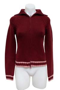 Jumpers: #82 Onyx Red Knit Zip up | c. 181 | Size 8