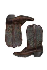 Shoes: #193 Justin Embroidered Leather Brown Cowboy Boots | c. 178 | Size 10