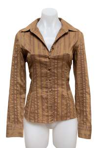 Tops: #29 Contemporaine Button-Up Brown | c. 186 | Size 8
