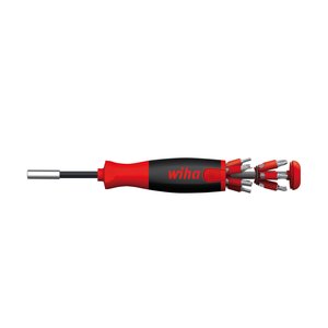 Wiha Screwdriver with LiftUp 25 magnetic bit magazine assorted with 12 bits, 1/4″ (38606)