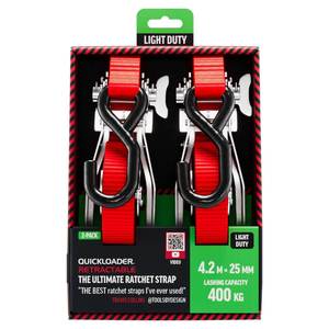 QUICKLOADER 400KG Retractable Ratchet 4.2M X 25MM (2PC)