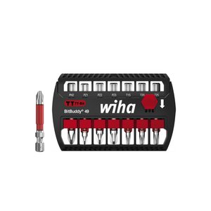 Products: Wiha BitBuddy® TY bit set, 49 mm Phillips, Pozidriv, TORX®, 7-pcs., 1/4″ E6,3 (42116)