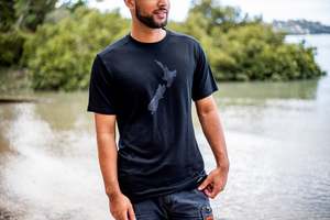 Womens Clothing Collection: Black Merino Men's Tee Shirt - Short Sleeve