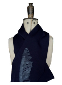 Merino Knit Scarf Feather Print - Ink
