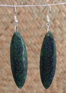 Greenstone Collection: Long Oval Greenstone Hook Earrings