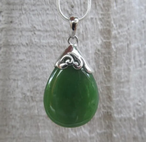 Greenstone Collection: Greenstone Sterling Silver Drop Necklace
