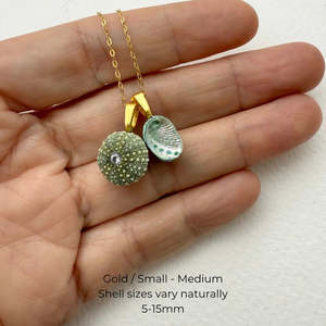 Gold Tiny Paua & Kina Shells Pair Necklace