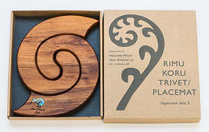 Home Living Collection: Rimu Koru Trivet with Paua Kiwi Motif - Naturally Wood