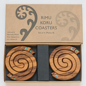 Home Living Collection: Rimu Spiral Wood with Paua Coasters - Set of four makes eight coasters