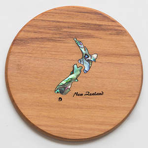 Home Living Collection: Rimu Wood Coaster with Paua NZ Map Motif