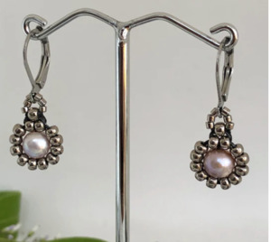 Hematite Pearl Daisy Earrings by Beadworkz