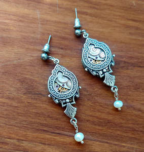 Timepiece Ornate Window Earrings with Pearls