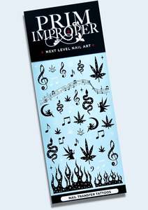 NAIL TRANSFER TATTOOS - VIBING HIGH - BLACK & WHITE