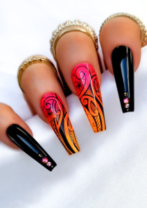 HAWAIIAN NAIL TRANSFER TATTOOS - PUALENA - BLACK