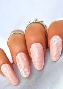 Island: POLYNESIAN NAIL TRANSFER TATTOOS - TROPICAL FLOWERS - WHITE