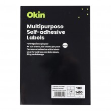 Adhesive Labels: Okin Multipurpose Labels 14 Per Sheet 99.1x38.1mm, Pack of 100
