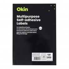 Okin Multipurpose Labels 24 Per Sheet 64x33.86mm, Pack of 100