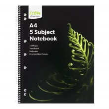 Notebooks: Icon Spiral 5 Subject Notebook A4 Soft Cover 250 page - Pack 2